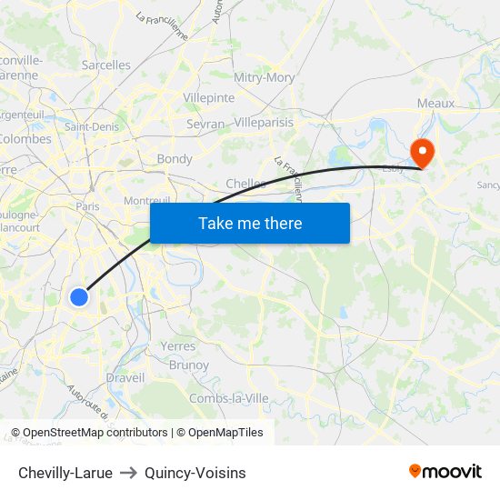 Chevilly-Larue to Quincy-Voisins map