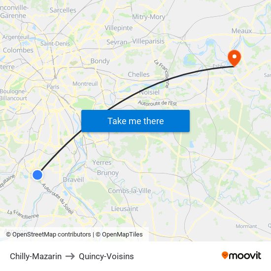 Chilly-Mazarin to Quincy-Voisins map