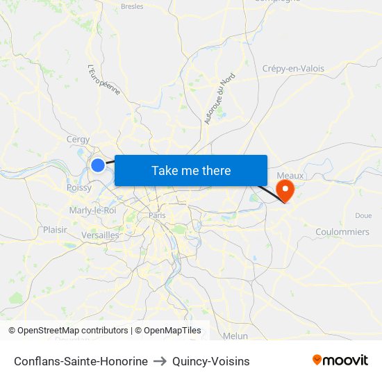 Conflans-Sainte-Honorine to Quincy-Voisins map