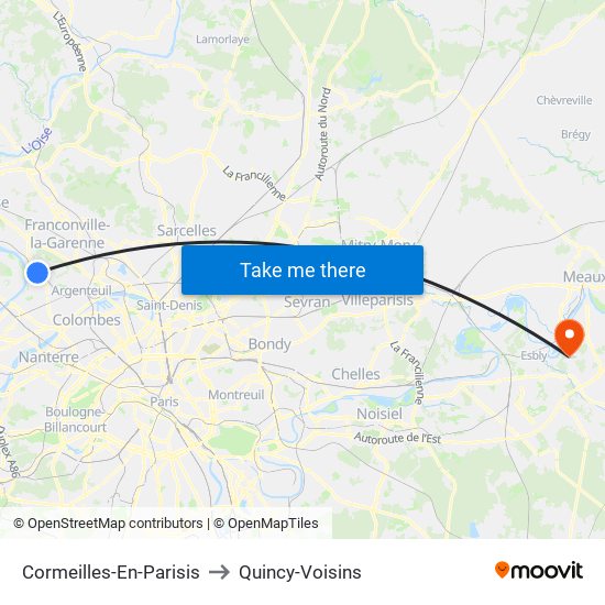 Cormeilles-En-Parisis to Quincy-Voisins map