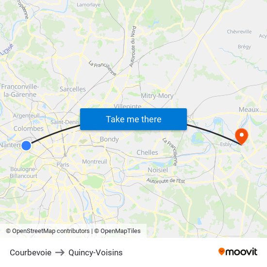 Courbevoie to Quincy-Voisins map