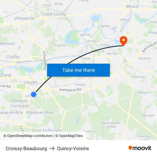 Croissy-Beaubourg to Quincy-Voisins map