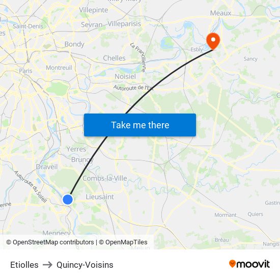 Etiolles to Quincy-Voisins map
