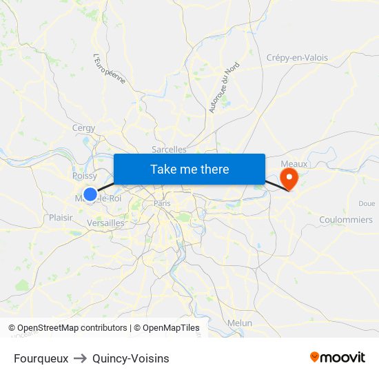 Fourqueux to Quincy-Voisins map
