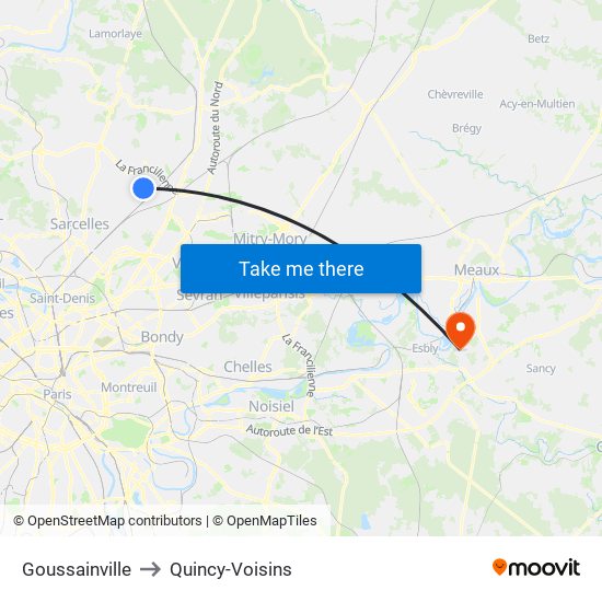 Goussainville to Quincy-Voisins map