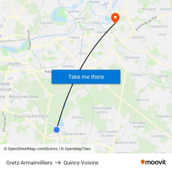 Gretz-Armainvilliers to Quincy-Voisins map
