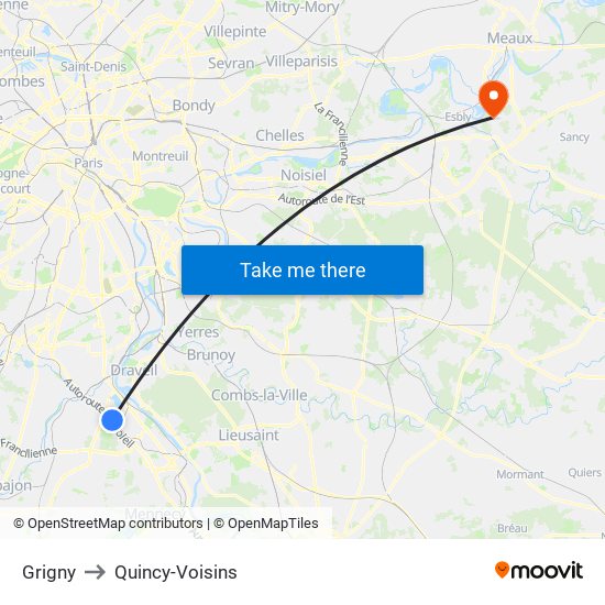 Grigny to Quincy-Voisins map