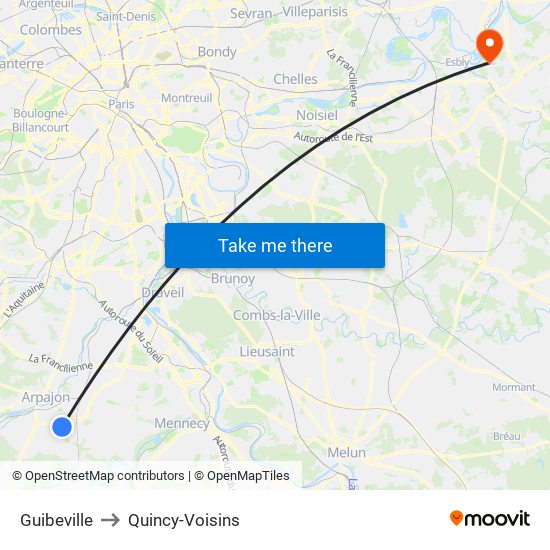 Guibeville to Quincy-Voisins map