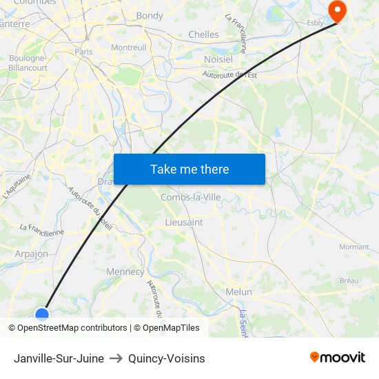 Janville-Sur-Juine to Quincy-Voisins map