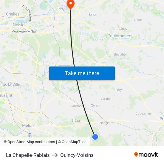 La Chapelle-Rablais to Quincy-Voisins map