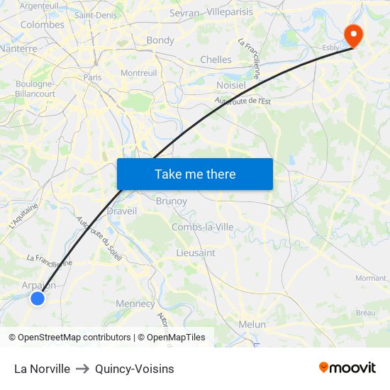 La Norville to Quincy-Voisins map