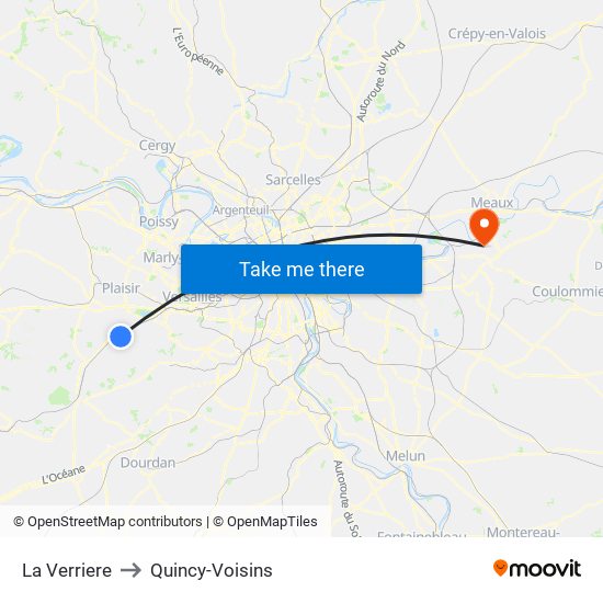 La Verriere to Quincy-Voisins map