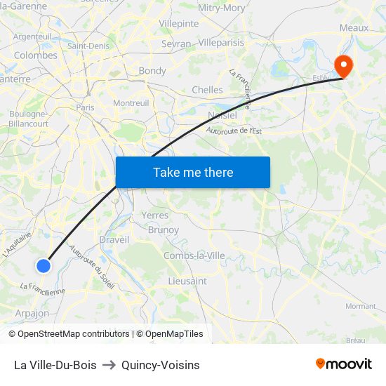 La Ville-Du-Bois to Quincy-Voisins map