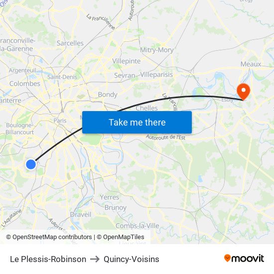 Le Plessis-Robinson to Quincy-Voisins map