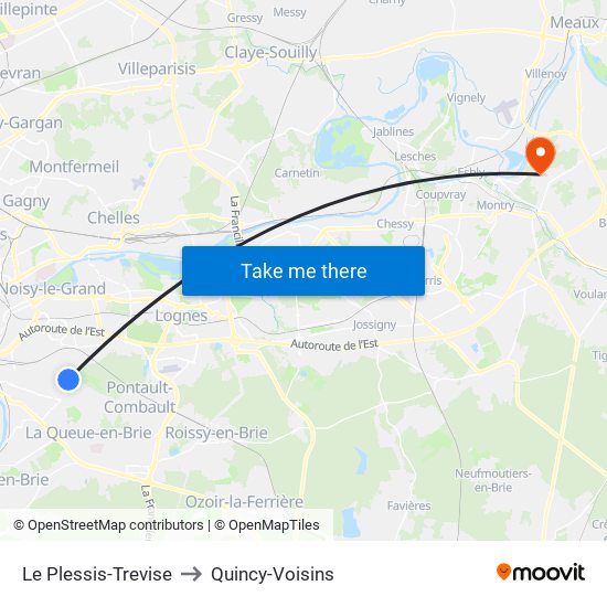 Le Plessis-Trevise to Quincy-Voisins map