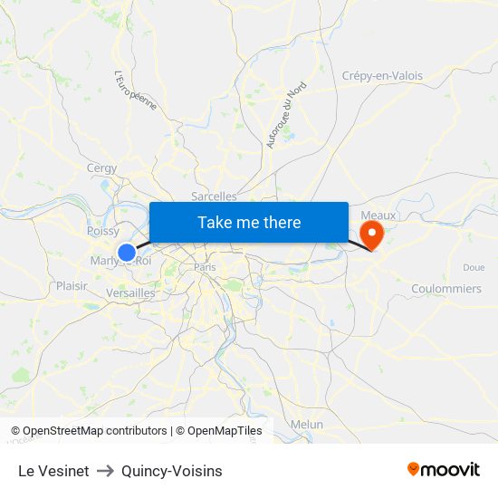 Le Vesinet to Quincy-Voisins map