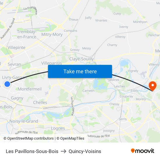 Les Pavillons-Sous-Bois to Quincy-Voisins map