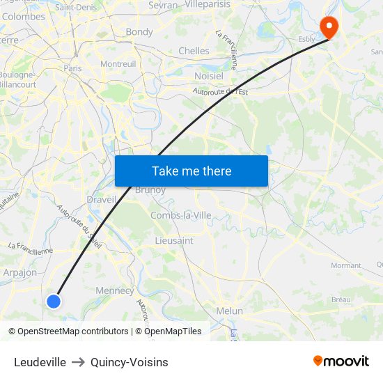 Leudeville to Quincy-Voisins map