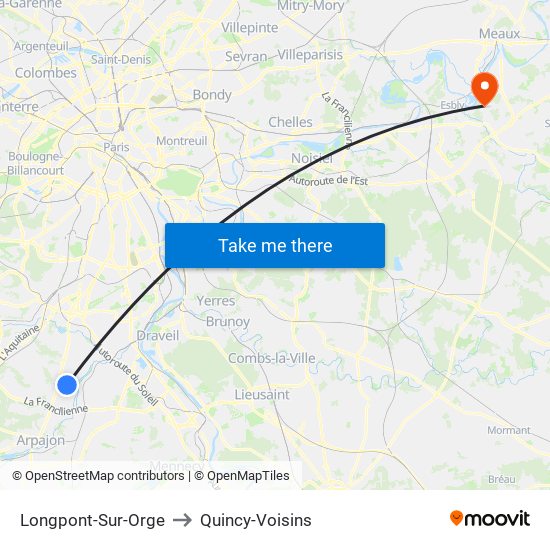 Longpont-Sur-Orge to Quincy-Voisins map
