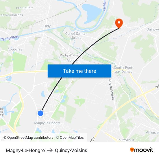 Magny-Le-Hongre to Quincy-Voisins map