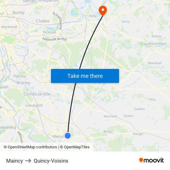 Maincy to Quincy-Voisins map