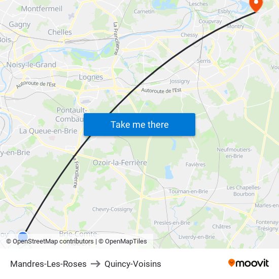 Mandres-Les-Roses to Quincy-Voisins map