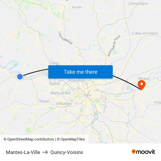 Mantes-La-Ville to Quincy-Voisins map