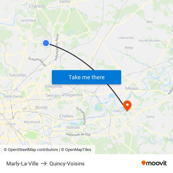 Marly-La-Ville to Quincy-Voisins map