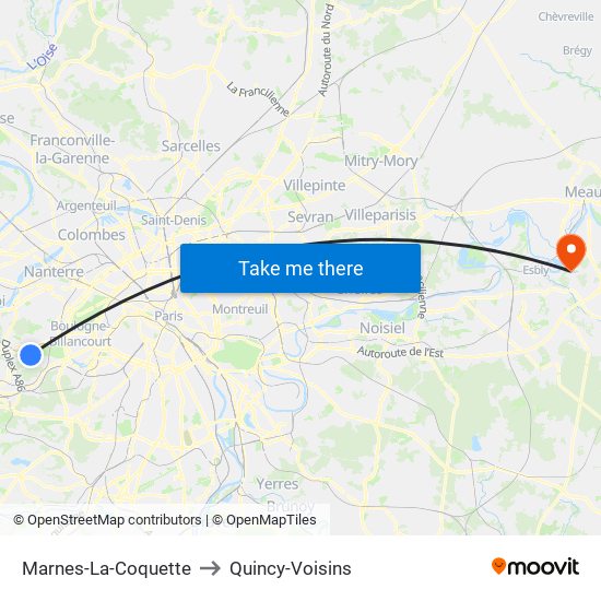 Marnes-La-Coquette to Quincy-Voisins map