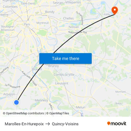 Marolles-En-Hurepoix to Quincy-Voisins map