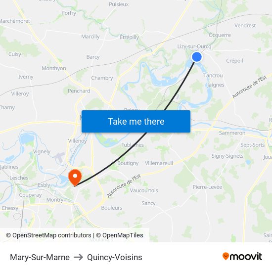 Mary-Sur-Marne to Quincy-Voisins map