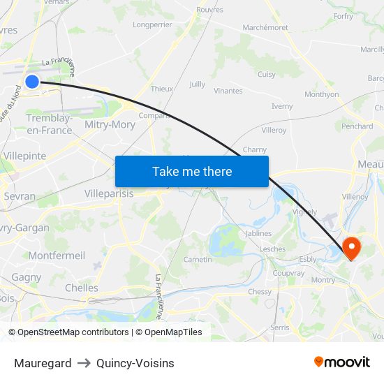 Mauregard to Quincy-Voisins map