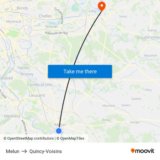 Melun to Quincy-Voisins map