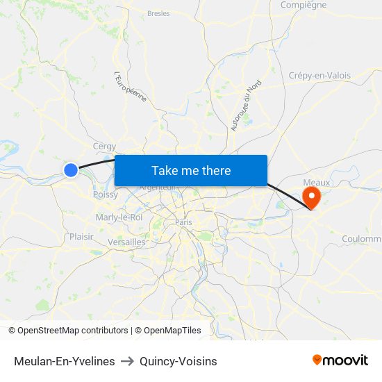 Meulan-En-Yvelines to Quincy-Voisins map