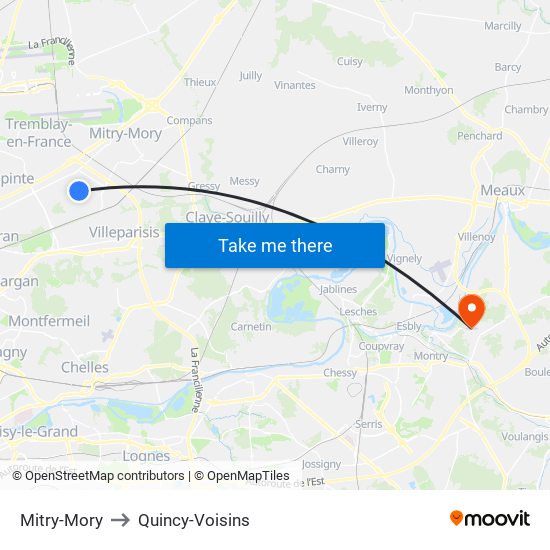 Mitry-Mory to Quincy-Voisins map