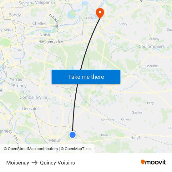 Moisenay to Quincy-Voisins map