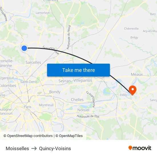 Moisselles to Quincy-Voisins map