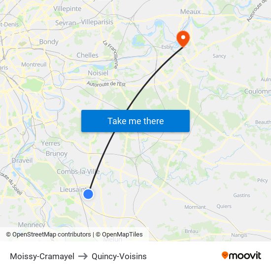 Moissy-Cramayel to Quincy-Voisins map
