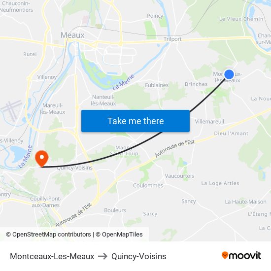 Montceaux-Les-Meaux to Quincy-Voisins map