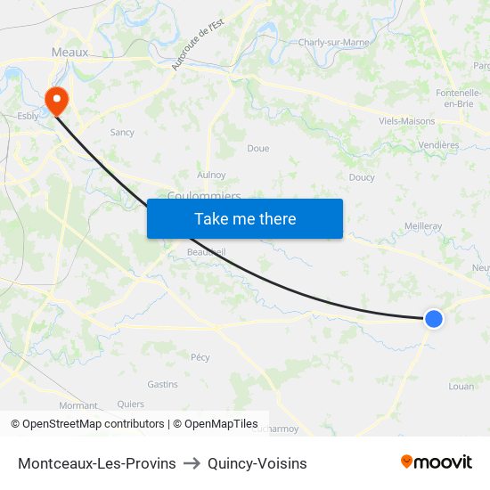 Montceaux-Les-Provins to Quincy-Voisins map