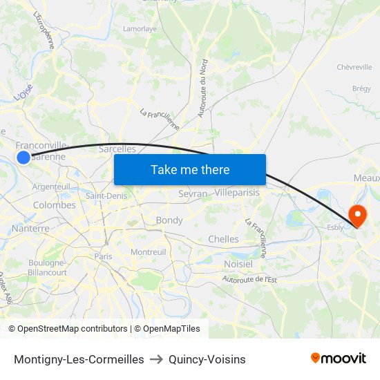 Montigny-Les-Cormeilles to Quincy-Voisins map