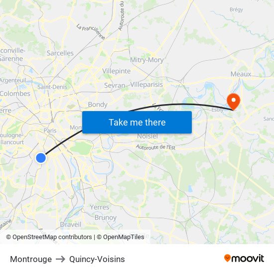 Montrouge to Quincy-Voisins map