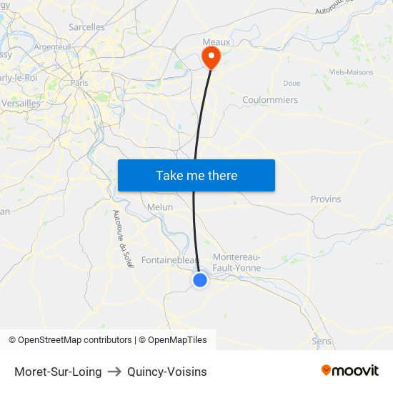 Moret-Sur-Loing to Quincy-Voisins map