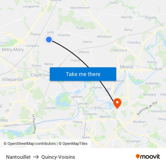 Nantouillet to Quincy-Voisins map