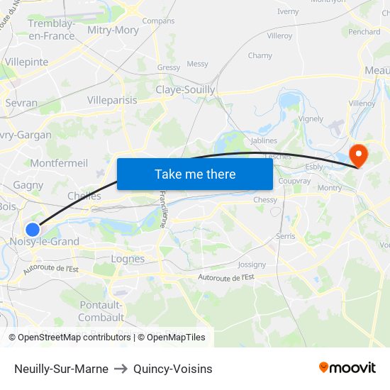 Neuilly-Sur-Marne to Quincy-Voisins map