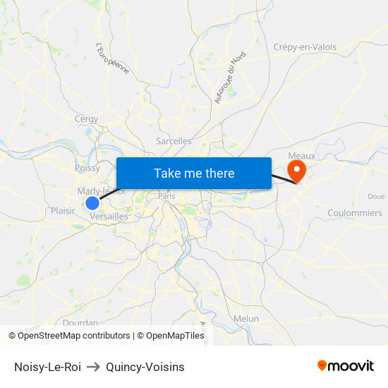 Noisy-Le-Roi to Quincy-Voisins map