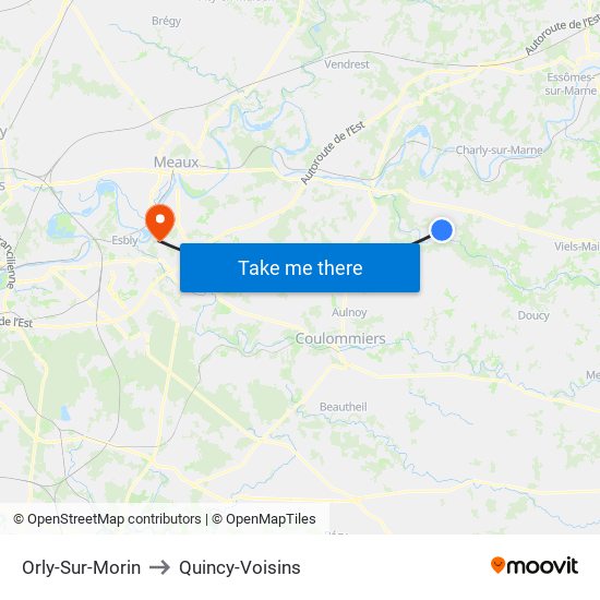 Orly-Sur-Morin to Quincy-Voisins map