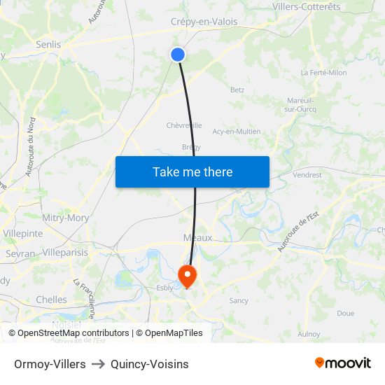 Ormoy-Villers to Quincy-Voisins map