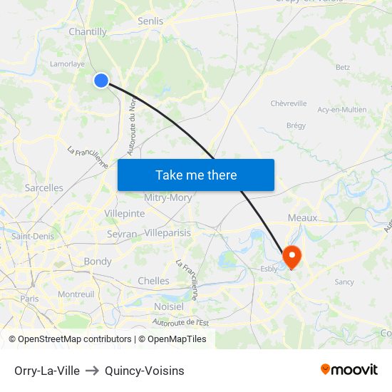 Orry-La-Ville to Quincy-Voisins map