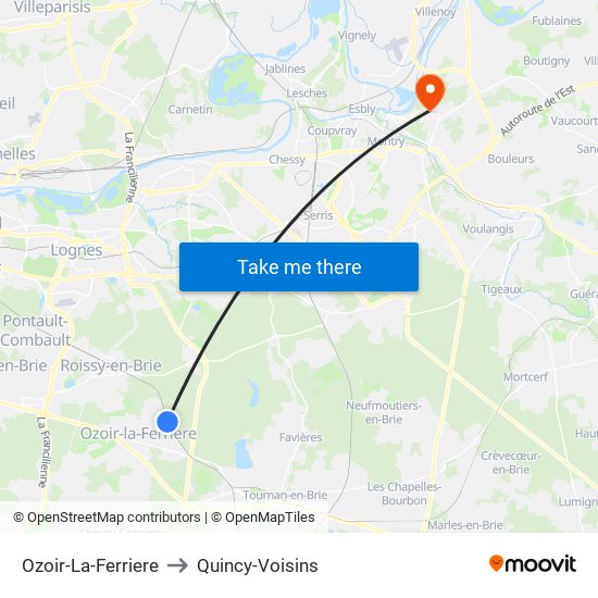 Ozoir-La-Ferriere to Quincy-Voisins map